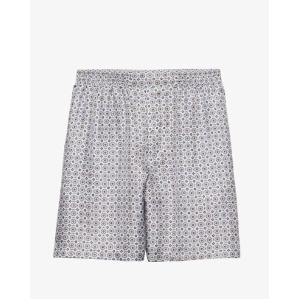 PRADA Geometric Floral-Print Elasticated-Waist Silk Shorts, Size L